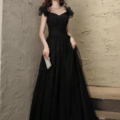 V-neck Prom Dress,black Evening Dress,glitter..