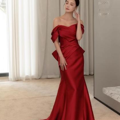 Red Evening Dress,sexy Party Dress, Satin Prom..