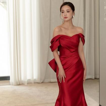 Red Evening Dress,sexy Party Dress, Satin Prom..