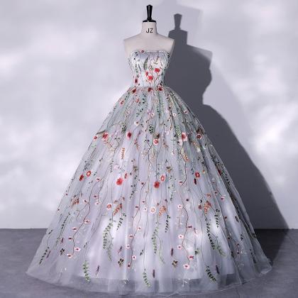 Strapless Prom Dress,fairy Evening Dress,floral..