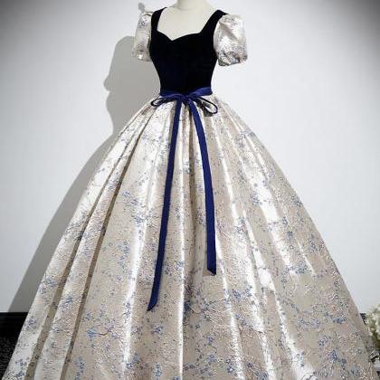 Off-shouldere Evening Gown, Navy Blue Pompadour..