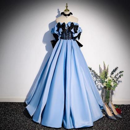 Blue Evening Dress,luxury Party Dress, Satin Prom..