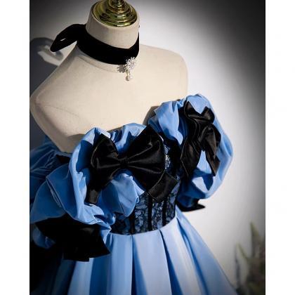 Off Shoulder Prom Dress,blue Evening Dress,long..