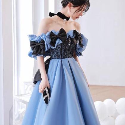 Sky Blue Evening Dress,luxury Party Dress, Satin..