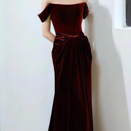 Off Shoulder Party Dress, Velvet Dress ,red..