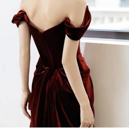 Off Shoulder Party Dress, Velvet Dress ,red..
