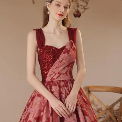 Strapless/off Shoulder Bridal Gown, Red Floral..
