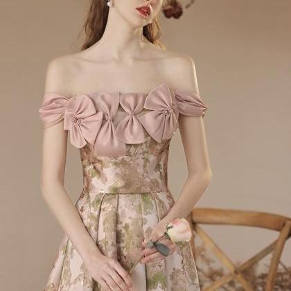 Off Shoulder Bridesmaid Dress, Pink Floral Dress ,..