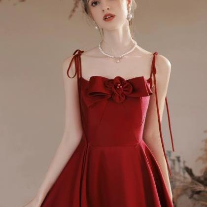 Red Party Dress,satin Evening Gown, Cute Long Bow..
