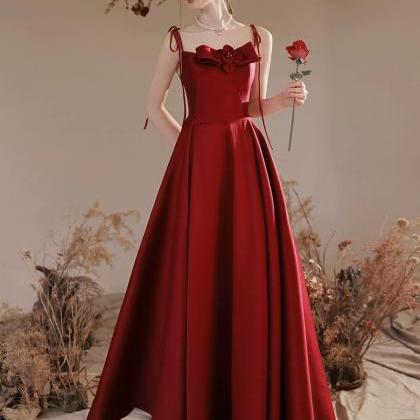 Red Party Dress,satin Evening Gown, Cute Long Bow..