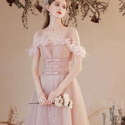 Spaghetti Starp Prom Dress, Pink Bridesmaid Dress,..