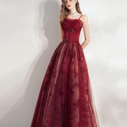 Spaghetti Starp Prom Dress, Red Bridesmaid Dress,..