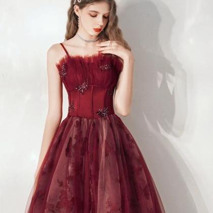 Spaghetti Starp Prom Dress, Red Bridesmaid Dress,..