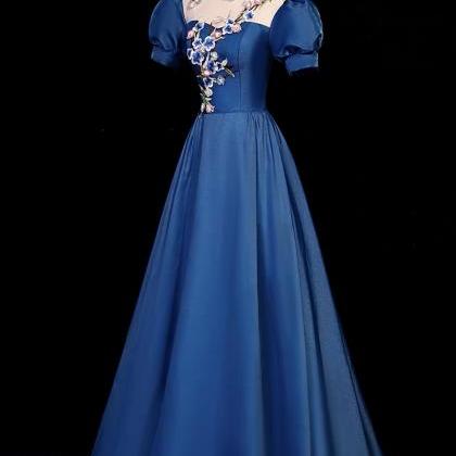 High Neck Prom Dress,blue Evening Dress,unique..