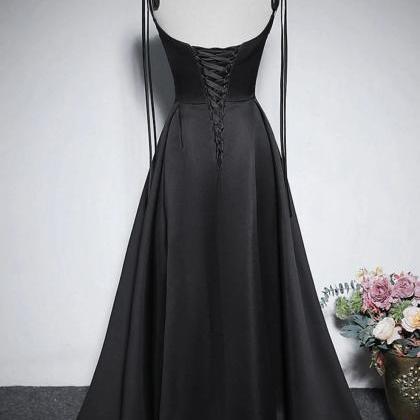 Black Party Dress,satin Evening Gown,spaghetti..