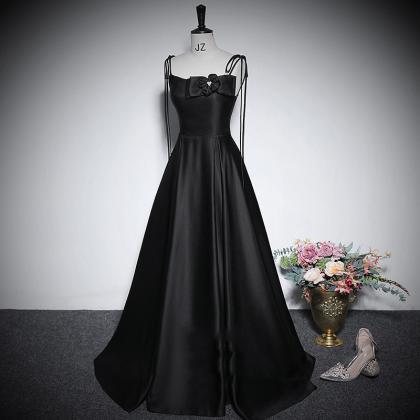 Black Party Dress,satin Evening Gown,spaghetti..