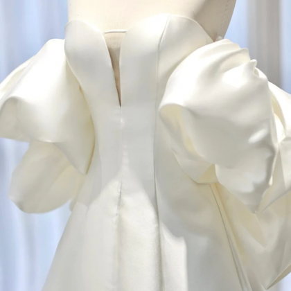 White A-line Satin Long Prom Dress, White Satin..