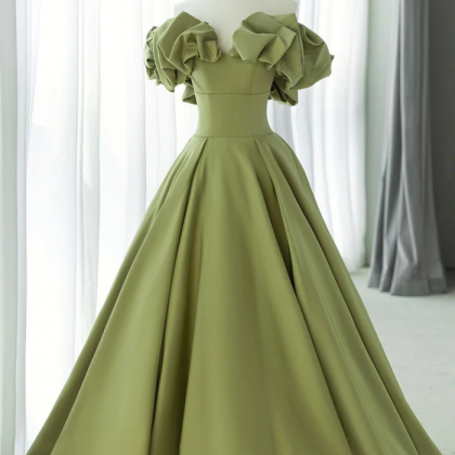 Green Satin Long Prom Dress, Green A-line Evening..