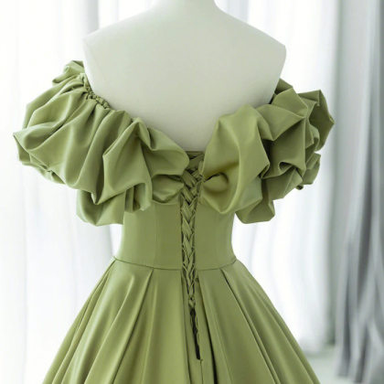 Green Satin Long Prom Dress, Green A-line Evening..