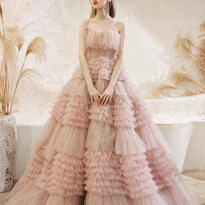 Enchanted Blush Tulle Layered Ball Gown With..
