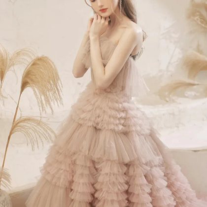 Enchanted Blush Tulle Layered Ball Gown With..