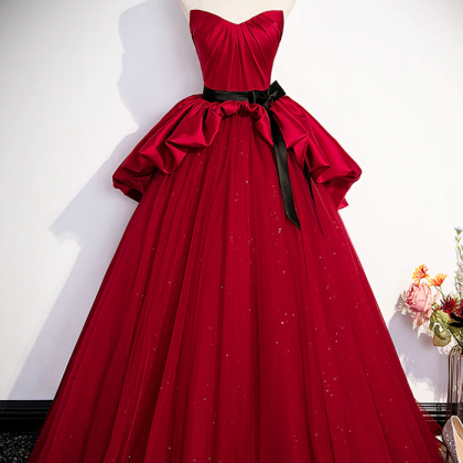 Burgundy Elegance Off Shoulder Prom Dress
