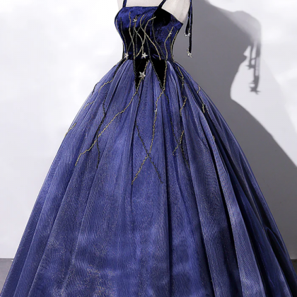 Enchanted Midnight Blue Velvet Gown With Golden..
