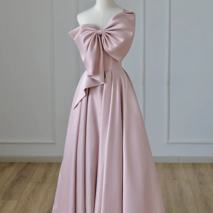 Blush Pink Satin Bow Gown