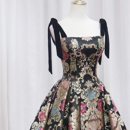 Regal Brocade Gown With Velvet Accents