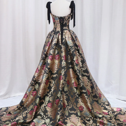 Regal Brocade Gown With Velvet Accents