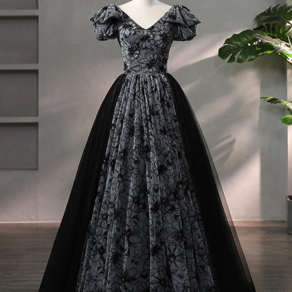 Beautiful Black Rhinestone Flower Prom Dress,..
