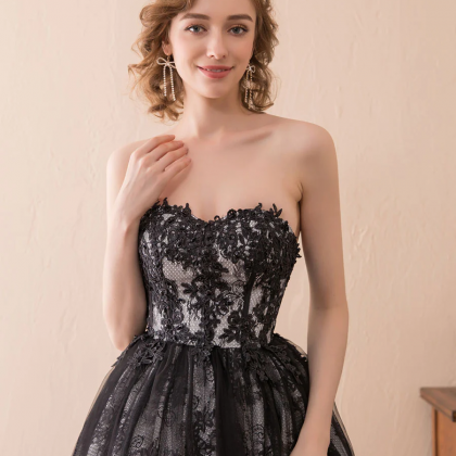Black A Line Tulle Lace Long Prom Dress, Black..