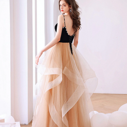 Champagne Sweetheart Neck Long Prom Dress,..
