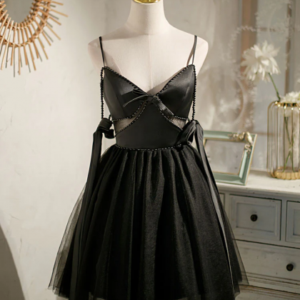Black Tulle Short Prom Dress, Black Homecoming..