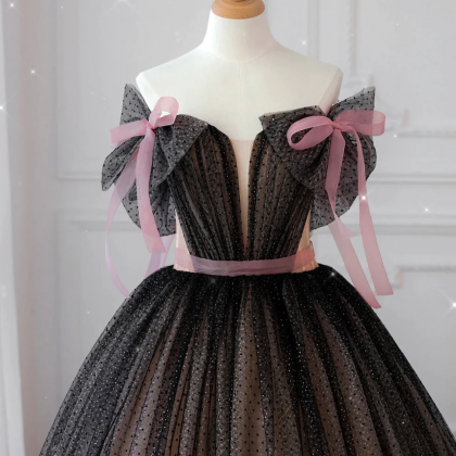 Black Tulle Long Prom Dress, Black Tulle Formal..