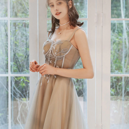 Champagne Sweetheart Tulle Long Prom Dress Tulle..