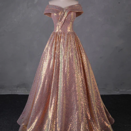 Charming Rose Gold Sequins Long Party Dress, Off..