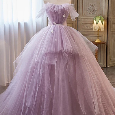 Light Purple Tulle Layers Ball Gown Princess Formal Dresses, Long Sweet 16 Dresses C2250