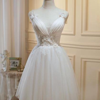 Beautiful White Tulle Short Straps Party Dress..