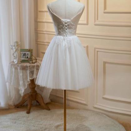 Beautiful White Tulle Short Straps Party Dress..