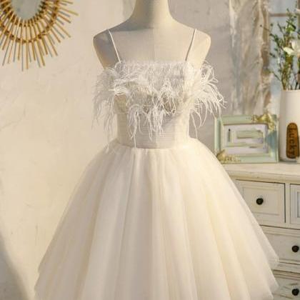 Beautiful Ivory Tulle Short Straps Party Dress..
