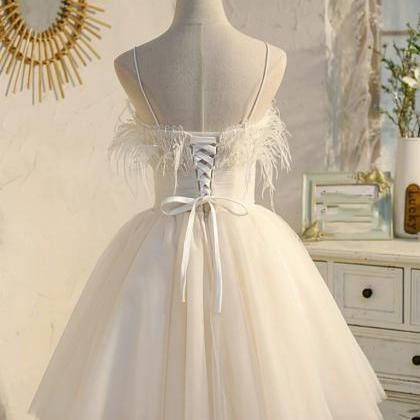 Beautiful Ivory Tulle Short Straps Party Dress..