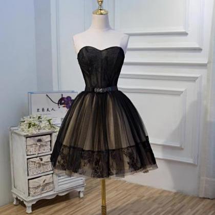 Black And Champagne Tulle Sweetheart Lace Short..
