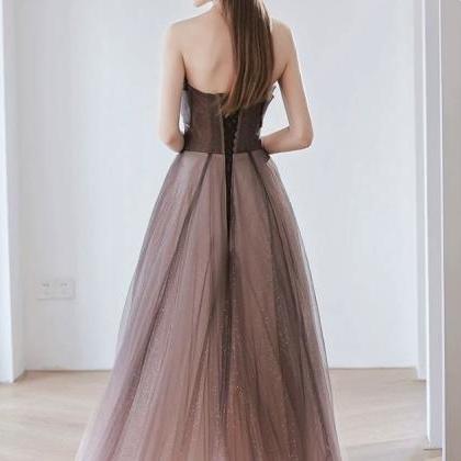 Charming Gradient A-line Pink Beaded Long Evening..