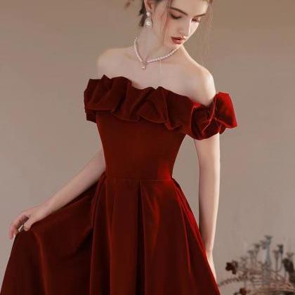 Charming A-line Velvet Long Party Dress, A-line..