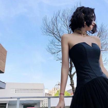 Black Evening Gown, Tulle Long Prom..