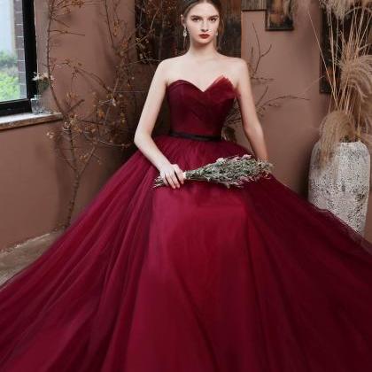 Red Evening Gown, Tulle Long Prom Dress,strapless..