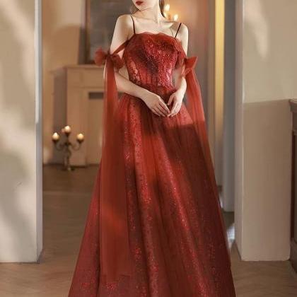 Spaghetti Strap Evening Dress,red Prom Dress,..