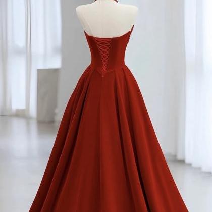 Long Train Wedding Dress, Strapless Dress, Red..