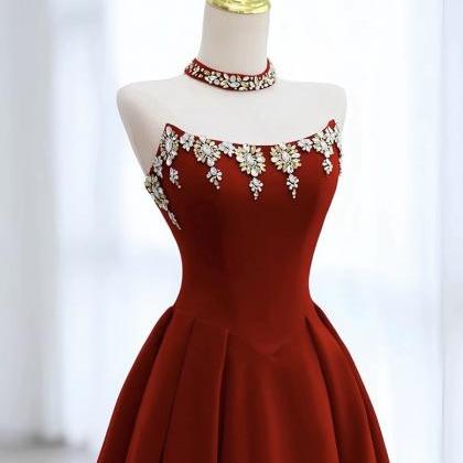 Long Train Wedding Dress, Strapless Dress, Red..